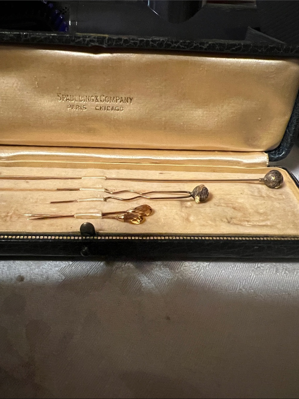 Gold-Tone Stick Pins Set - Amber Accents